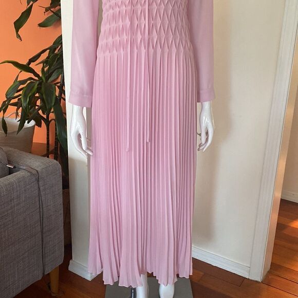 Maje Pink Pleated Geometric Chiffon Midi Dress Size 1 - Picture 6 of 16